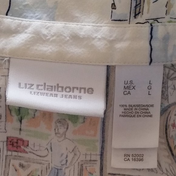 Liz Claiborne Ivory Silk Print Shirt Lizwear Jeans - Picture 6 of 8